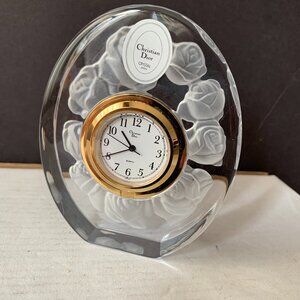 CHRISTIAN DIOR  CRYSTAL ROSE MOTIF DESK CLOCK NEW  JAPAN